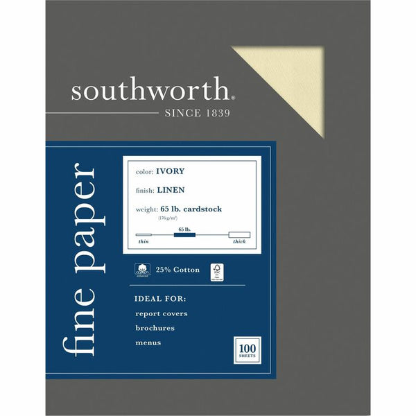 Southworth 25% Cotton Linen Cover Stock, 65lb, 8.5 x 11, 100/Pack (SOUZ560CK) 1 Ream