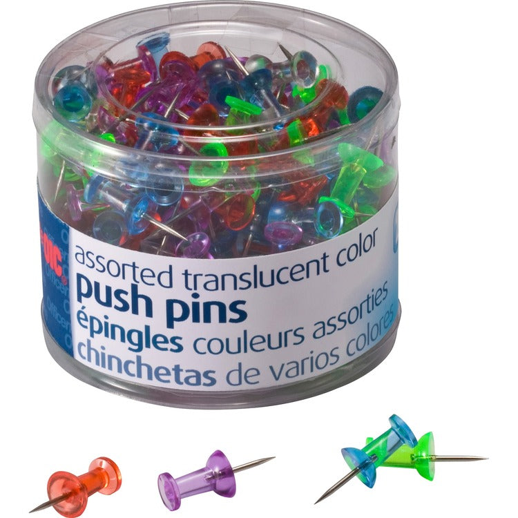 Officemate 1/4&quot; Diameter x 1/2&quot; Length Steel Point Push Pins, 200 Pack Assorted (OIC35710) Pack of 200