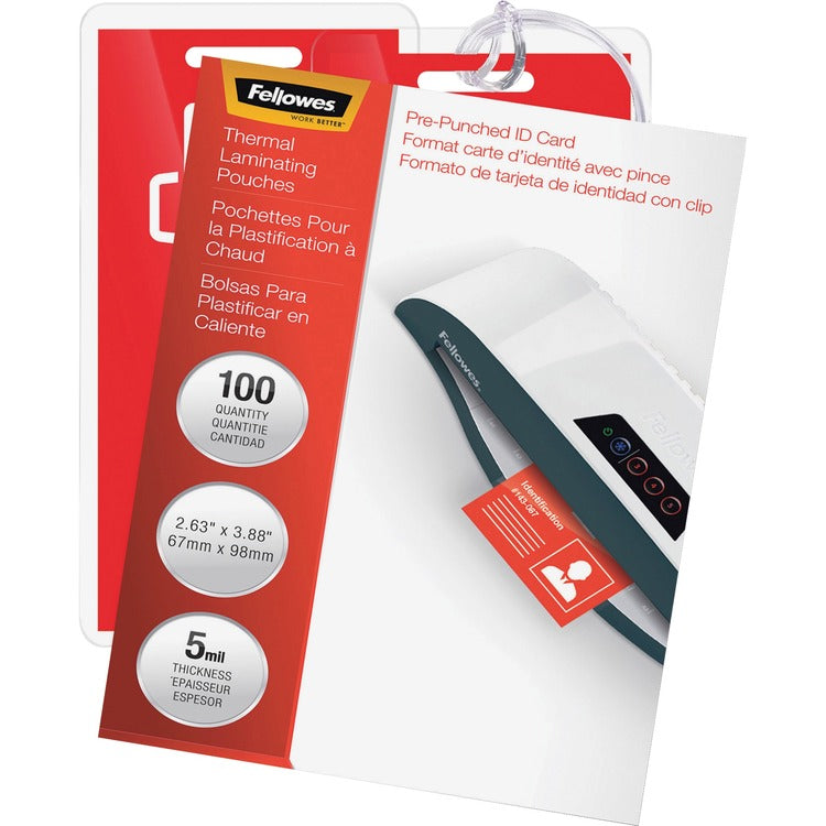 Fellowes 2 9/16&quot; x 3 3/4&quot; 5 mil Punched Laminated Pouch 100/Pack (FEL52016) Pack of 100