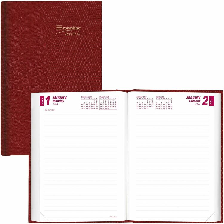 Brownline Hard Cover Untimed Daily Planner, 7.5&quot; x 5&quot;, Red (REDCB387RED)
