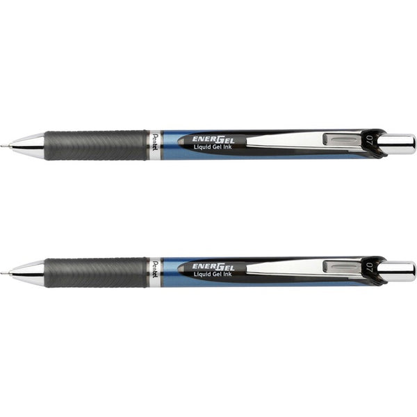 EnerGel Refillable Metal Tip .7mm Retractable Gel Ink Pen, Black (PENBLN77BP2A) Pack of 2