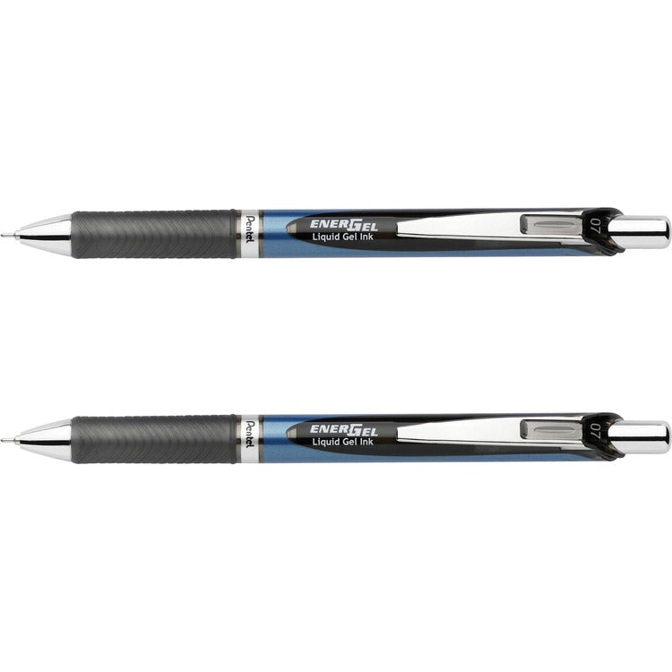 EnerGel Refillable Metal Tip .7mm Retractable Gel Ink Pen, Black (PENBLN77BP2A) Pack of 2
