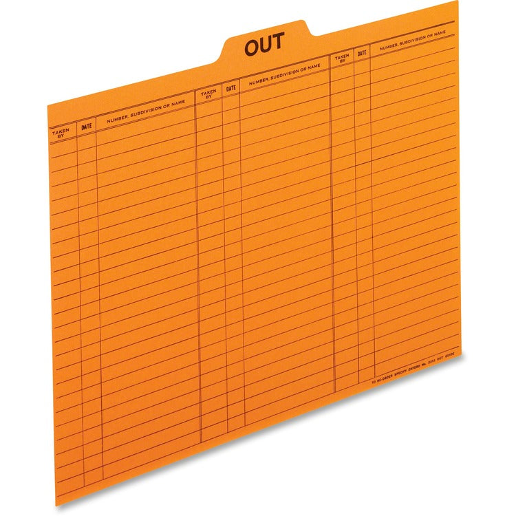 Pendaflex Salmon Colored Charge-Out Guides, 1/5-Cut Top Tab, Out, 8.5 x 11, Salmon, 100/Box (PFX2051) Box of 100