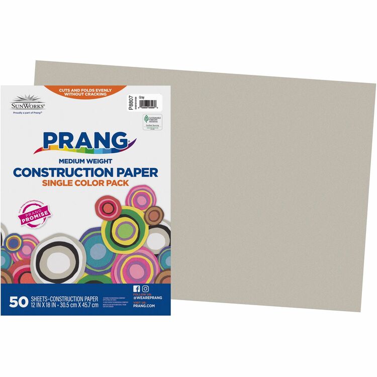 Prang Construction Paper, 58 lbs., 12 x 18, Gray, 50 Sheets/Pack (PAC8807) Pack of 50