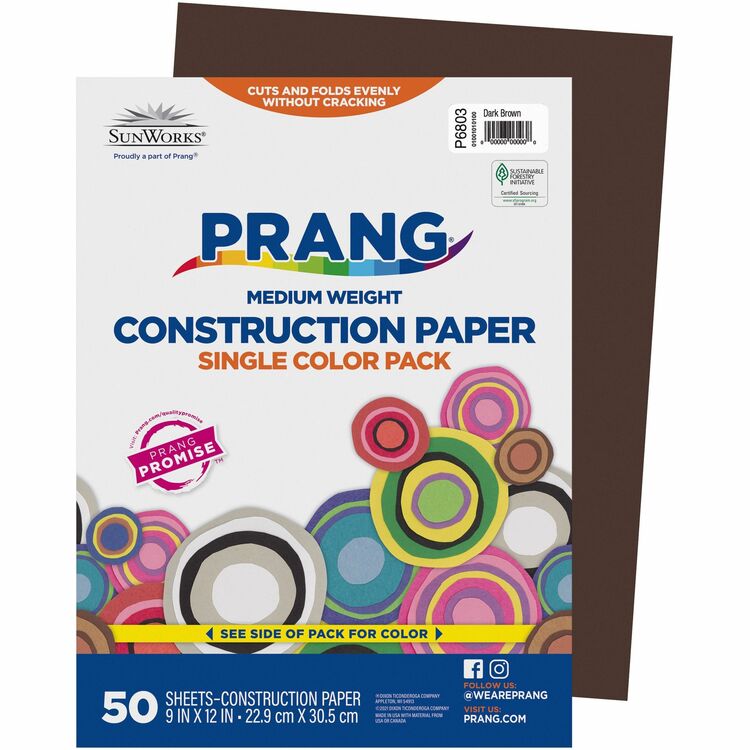 Prang Construction Paper, 58 lbs., 9 x 12, Dark Brown, 50 Sheets/Pack (PAC6803) Pack of 50