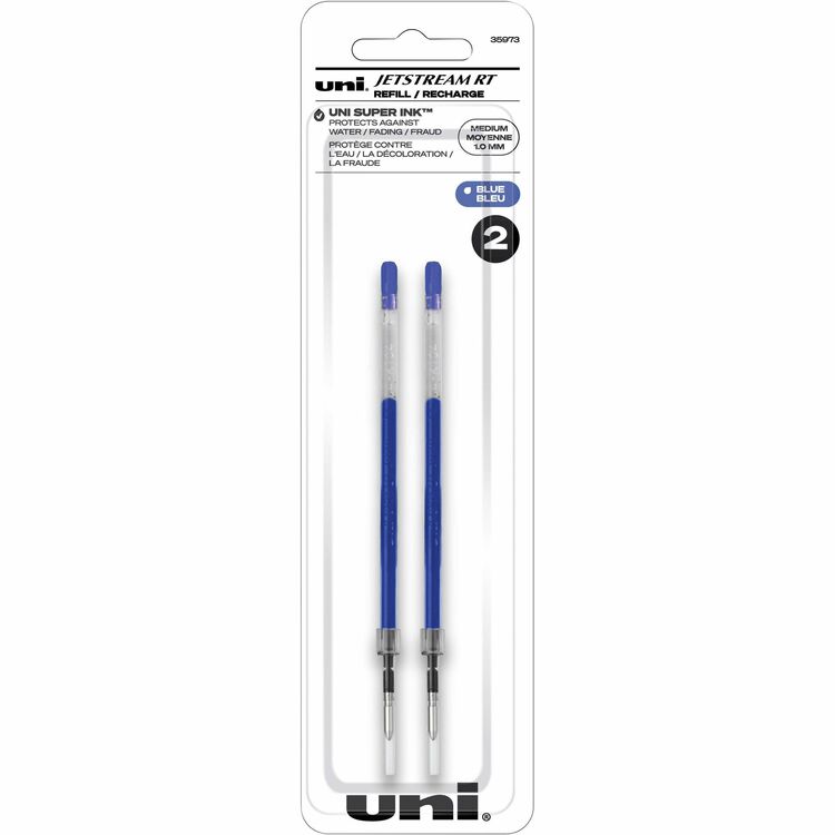 uni&reg; Jetstream RT Ballpoint Pen Refills, 1 mm, Medium Point, Blue Ink, Non-toxic, Super Ink (UBC35973) Pack of 2