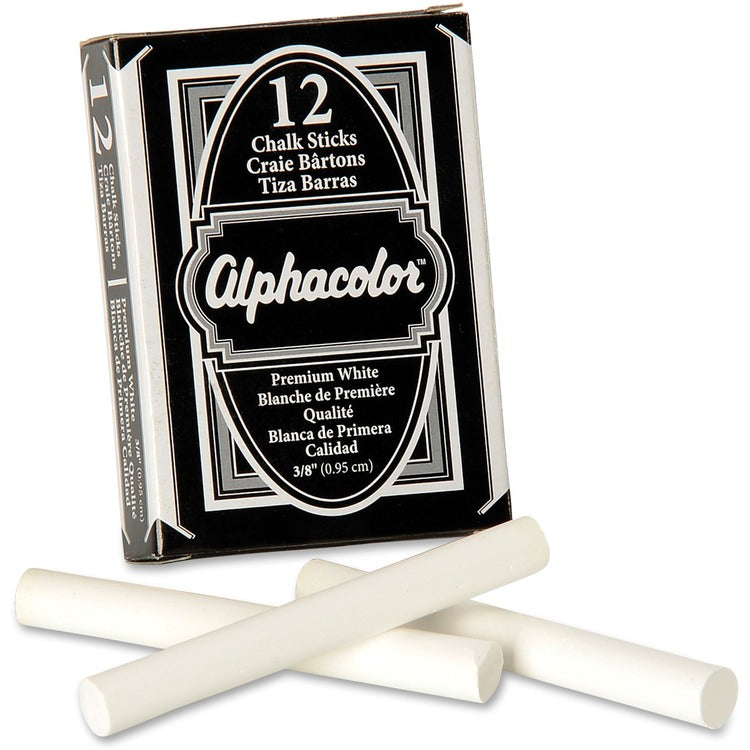 Quartet Alphacolor White Chalk, Low-Dust, 12 Sticks/Pack (QRT314005)