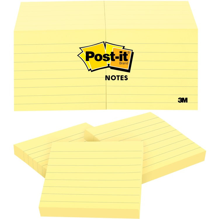 Post-it&reg; Notes, Lined, 3&quot;x3&quot;, 100 Sheets/PD, 12/PK, Yellow (MMM630SS) Pack of 12