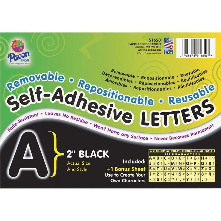 UCreate Black Self Adhesive Letters, 2&quot;, 159 Characters (PAC51650) Each