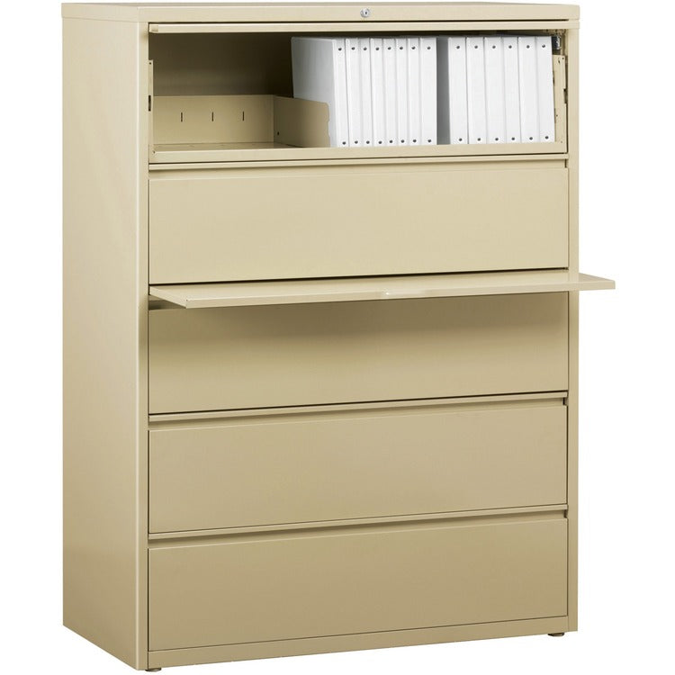 Lorell 5 Drawer Metal Lateral File Cabinet, 42" x 18.6" x 67.7", Putty (LLR60432)