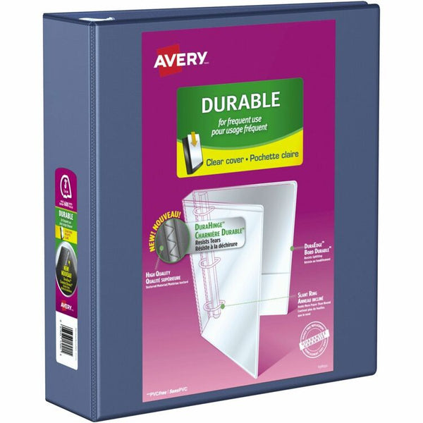 Avery&reg; View Binder, EZ-Turn Ring, w/ Four Pockets, 3" Cap., Blue (AVE17044)