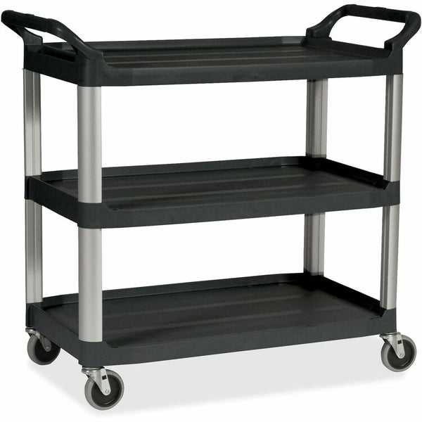 Rubbermaid Commercial Three Shelf Plastic Utility Cart, 185/8wx335/8dx373/4h, Black (RCP342488BK) Each