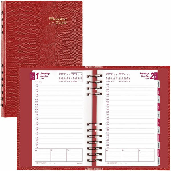 Brownline Daily Planners w/Half Hourly Appointments, Coil Binding, 8&quot; x 5&quot;, Red (REDCB634CRED)