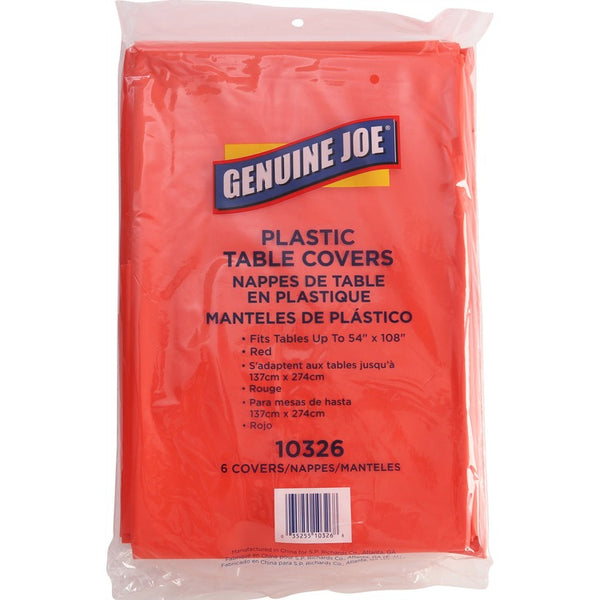 Genuine Joe Plastic Rectangular Table Covers, 108" Length x 54" Width, Plastic, Red (GJO10326)