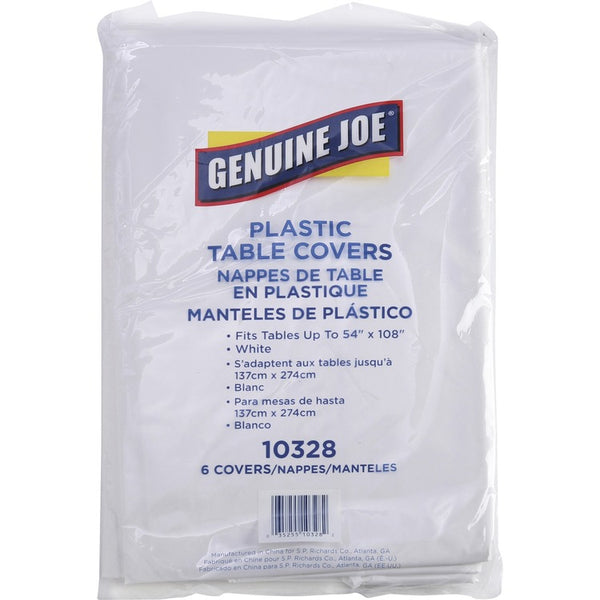 Genuine Joe Plastic Rectangular Table Covers, 108" Length x 54" Width, Plastic, White (GJO10328)