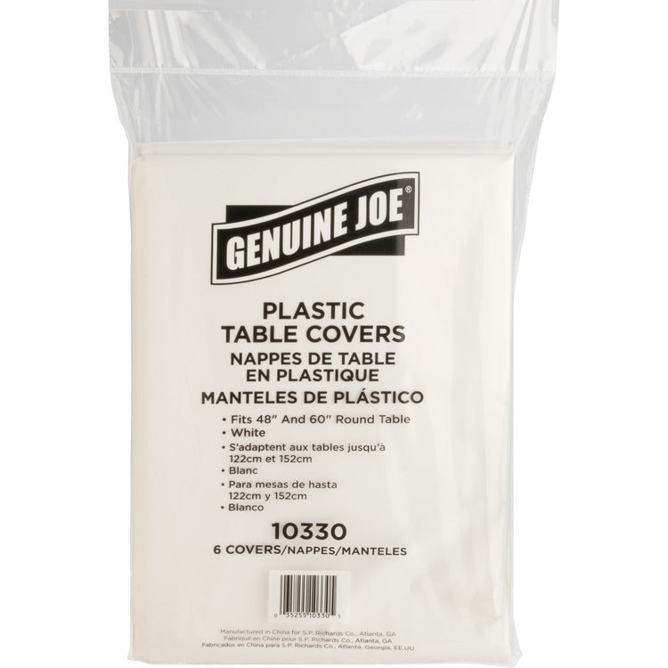 Genuine Joe Plastic Round Tablecovers, 84" Diameter, Plastic, White (GJO10330)