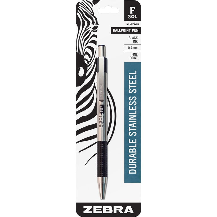 Zebra Ballpoint Pen, Refillable, .7mm, Stainless Steel/Black (ZEB27111) Each