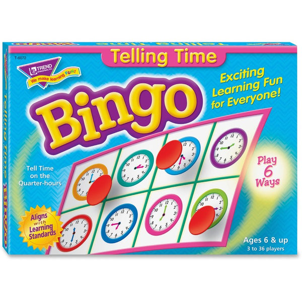 Trend Bingo Telling Time Game, 3-36 Players, 36 Cards/Mats (TEP6072) Each