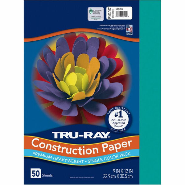 Tru-Ray Construction Paper, 76 lbs., 9 x 12, Turquoise, 50 Sheets/Pack (PAC103007) Pack of 50