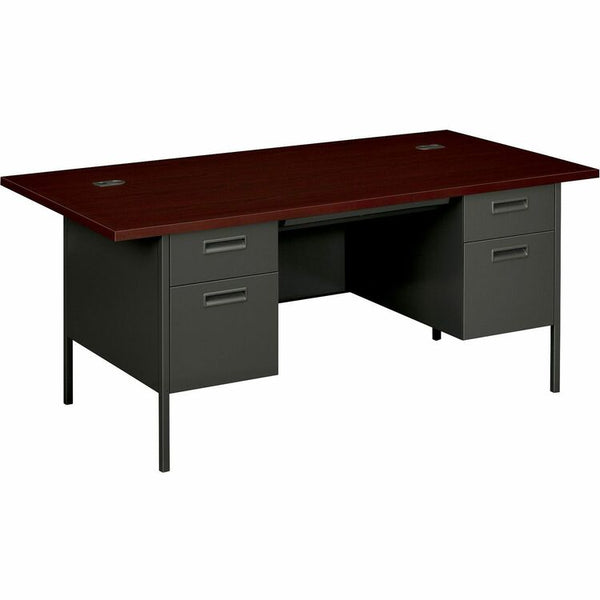 HON Metro Classic Series Double Pedestal Desk, 72" x 36", Mahogany/Charcoal (HONP3276NS)