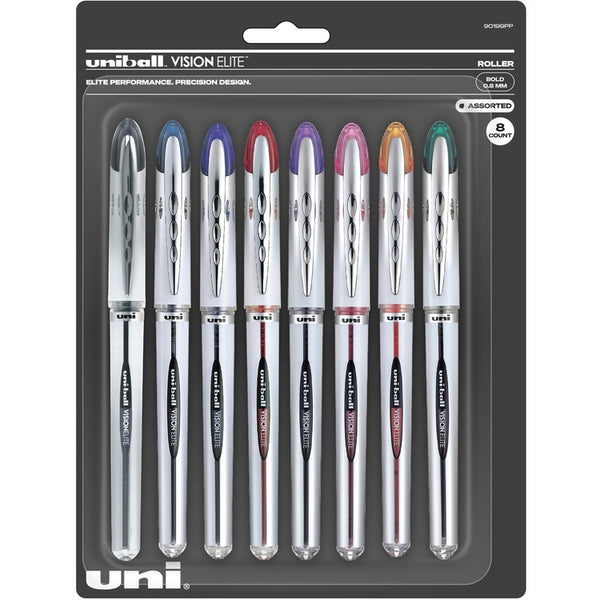 uniball&trade; VISION ELITE Stick Roller Ball Pen, Bold 0.8 mm, Assorted Ink/Barrel, 8/Pack (UBC90199PP) Pack of 8