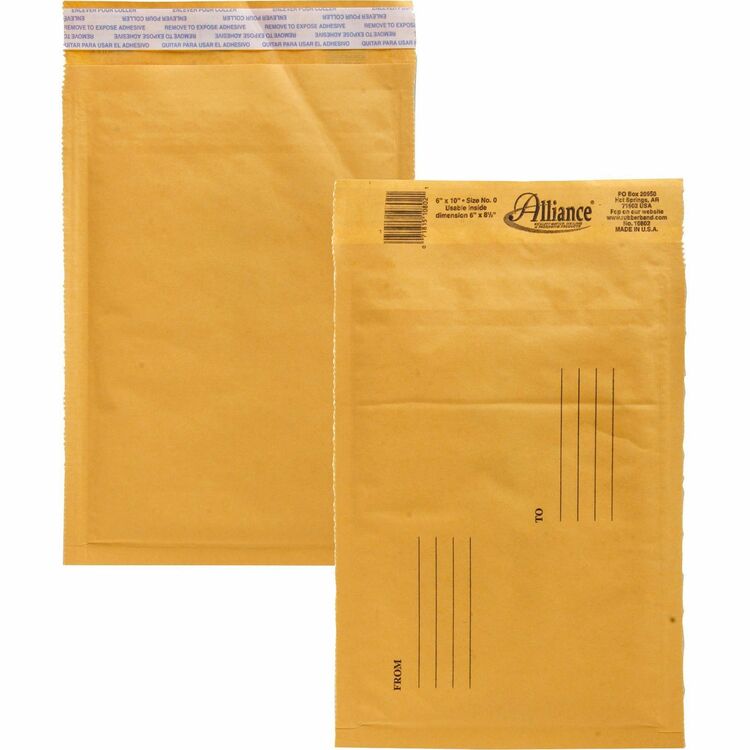 Alliance Rubber Envelopes #0, Self Sealing, Bubble Cushioned, 6&quot; x 10&quot; (ALL10802) Case of 25