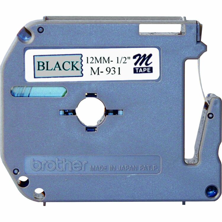 Brother M Series Tape Cartridge for P-Touch Labelers, 0.47" x 26.2 ft, Black on Silver (BRTM931)