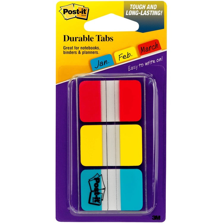 Post-it&reg; Durable Index Tabs, 1&quot; x 1-1/2&quot; 36 Tabs/PK, Red/Blue/Yellow (MMM686RYBT) Pack of 36