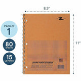 Roaring Spring 5x5 Graph Ruled Spiral Lab Notebook, 80 Sheets, 160 Pages, Green Paper, Brown Kraft Cover (ROA11209) Each