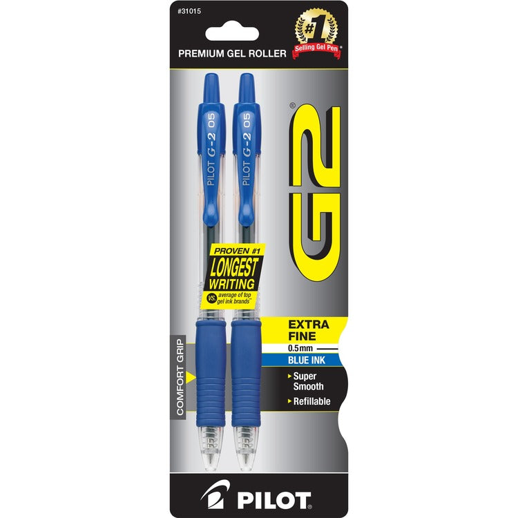 Pilot Gel Pen, Retractable, Refillable, Extra Fine, 2/CD, Blue (PIL31015)