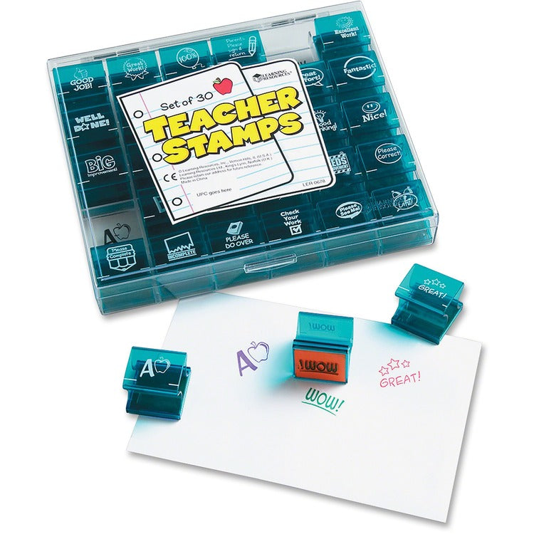 Learning Resources® Teacher Stamps, Assorted Messages, 1.5" x 1.5", 30 Stamps (LRNLER0678) Each