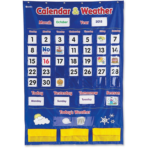 Learning Resources Calendar/Weather Pocket Chart, 30-3/4" x 44-1/4", Multi (LRNLER2418) Set of 138