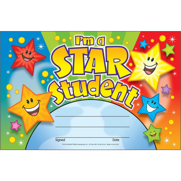 Trend Recognition Awards, I'm a Star Student, 8.5w by 5.5h, 30/Pack (TEPT81019) Pack of 30