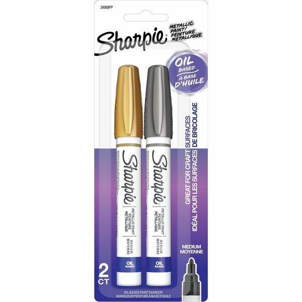 Sharpie Permanent Paint Marker, Medium Bullet Tip, Assorted Metallic Colors, 2/Pack (SAN34968PP) Pack of 2
