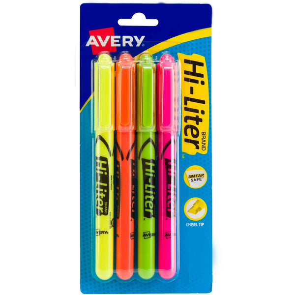 Avery&reg; Pen Highlighter, Chisel Tip, Fluorescent Yellow, Pack of 2 (AVE23545)