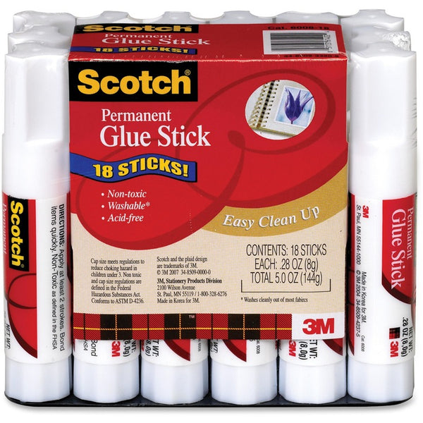 Scotch Permanent Glue Stick, .28 oz, 18/Pack (MMM600818)