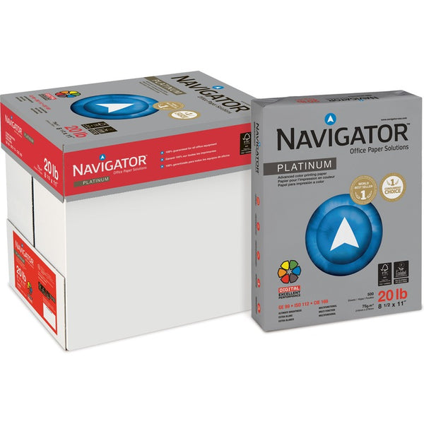 Navigator Platinum Paper, 99 Bright, 20lb, 8.5 x 11, White, 500 Sheets/Ream, 5 Reams/Carton (SNANPL11205R) 5 Reams