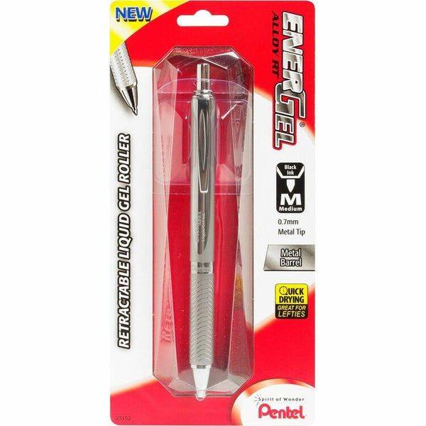 EnerGel Gel Pen, Retract./Refill., 0.7mm, 1/CD, Black Ink, Silver Barrel (PENBL407BP) Each