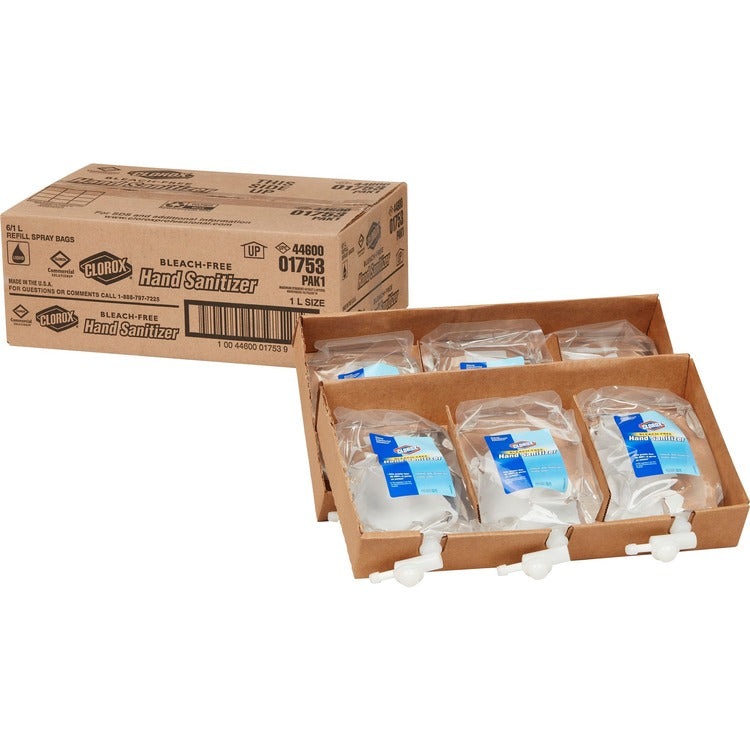 Clorox Commercial Solutions Hand Sanitizer Push Button Dispenser Refill, 1 L Bag, 6/Carton (CLO01753) Case of 6