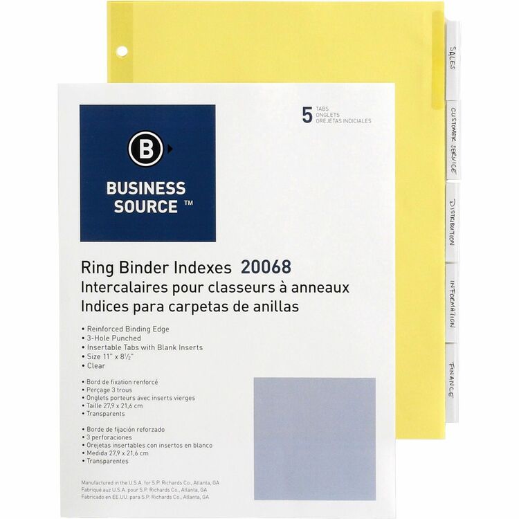 Business Source 5-Tab Index Tabs, Manila (BSN20068) 1 Set of 5