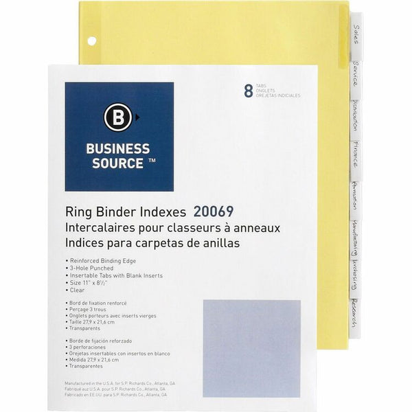 Business Source 8-Tab Index Tabs, Manila (BSN20069) 1 Set of 8
