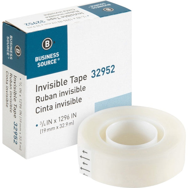 Business Source Invisible Tape, 1&quot; Core, 3/4&quot;x1296&quot;, Transparent (BSN32952) 1 Roll