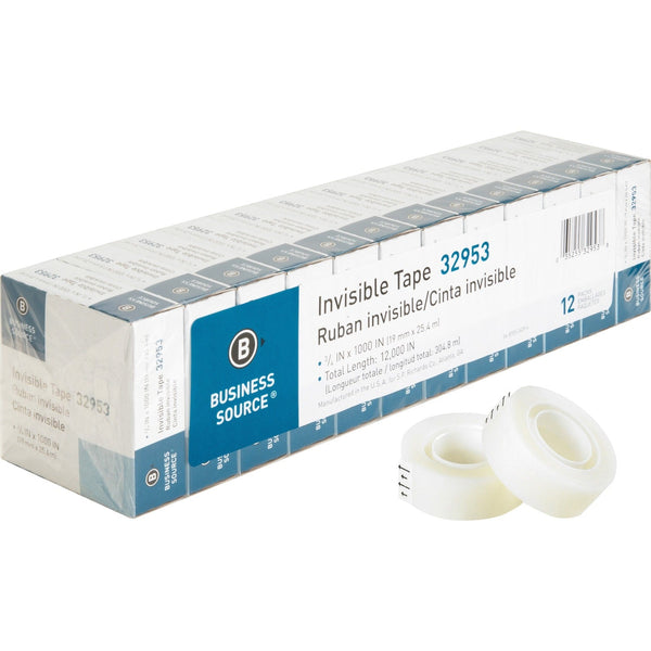 Business Source Invisible Tape, 3/4&quot;x1000&quot;, 1&quot; Core (BSN32953) Pack of 12
