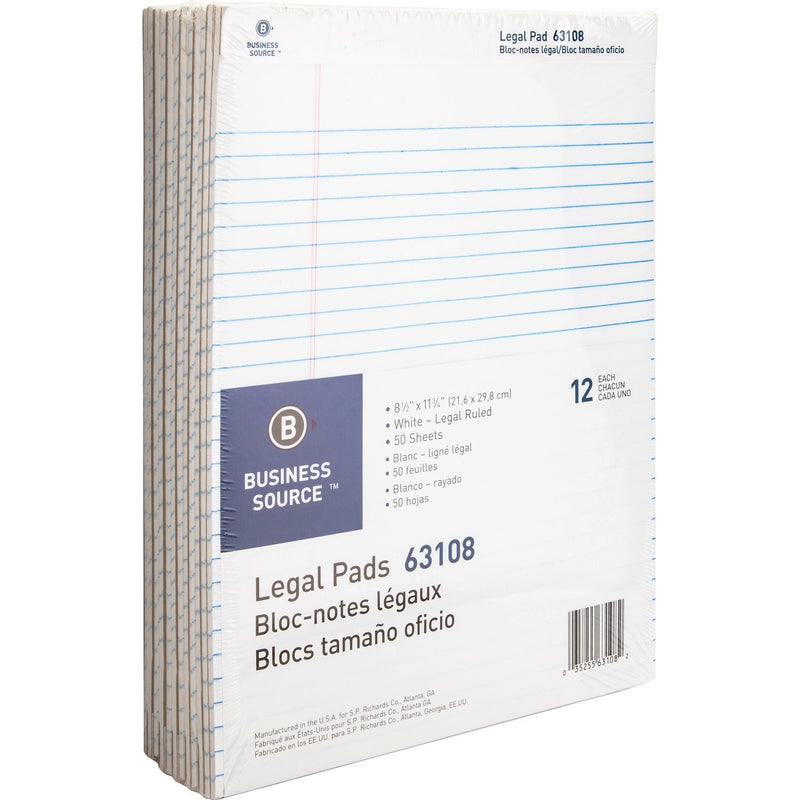 Business Source Pad, Micro-Perforated Legal Rld, 50 Sh, 8-1/2&quot; x 11-3/4&quot; 12/DZ, WE (BSN63108) 1 Dozen