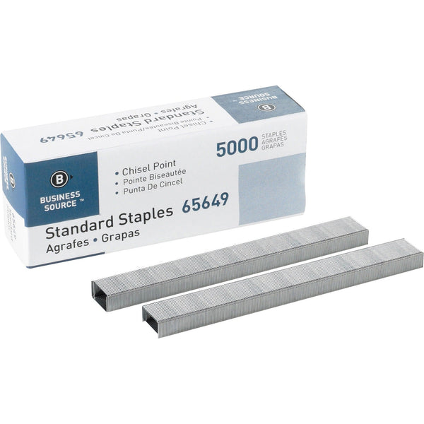 Business Source Standard Staples, Chisel Point, 1/2&quot; W, 1/4&quot; L, 210 Strip (BSN65649) Box of 5000