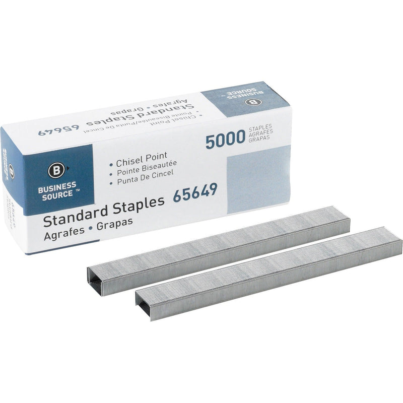 Business Source Standard Staples, Chisel Point, 1/2&quot; W, 1/4&quot; L, 210 Strip (BSN65649) Box of 5000