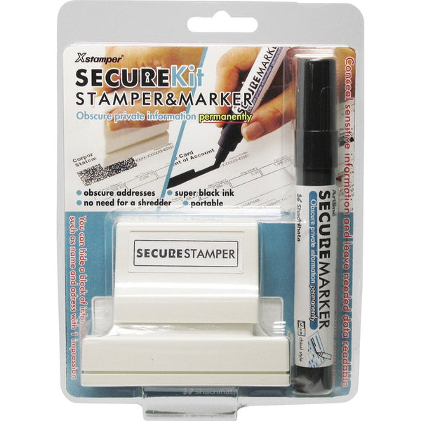 Xstamper Secure Stamp S18 w/Marker, 1&quot; x 2 13/16&quot;, Black (XST35303) Each