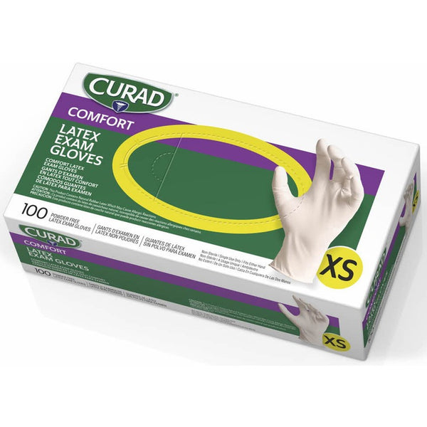 Curad Latex Exam Glove, Powder Free, X-Small, 100/BX, White (MIICUR8103) Box of 100