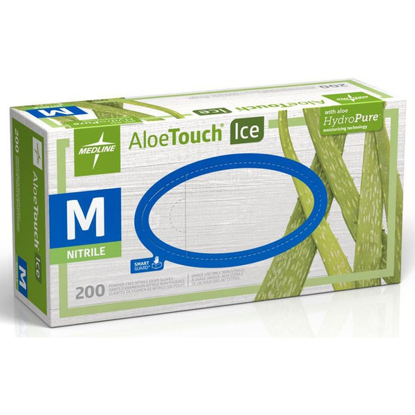 Medline Aloetouch Ice Nitrile Exam Gloves, Medium, Green, 200/Box (MIIMDS195285)