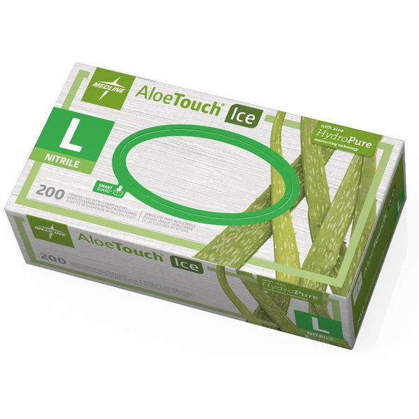 Medline Aloetouch Ice Nitrile Exam Gloves, Large, Green, 200/Box (MIIMDS195286)